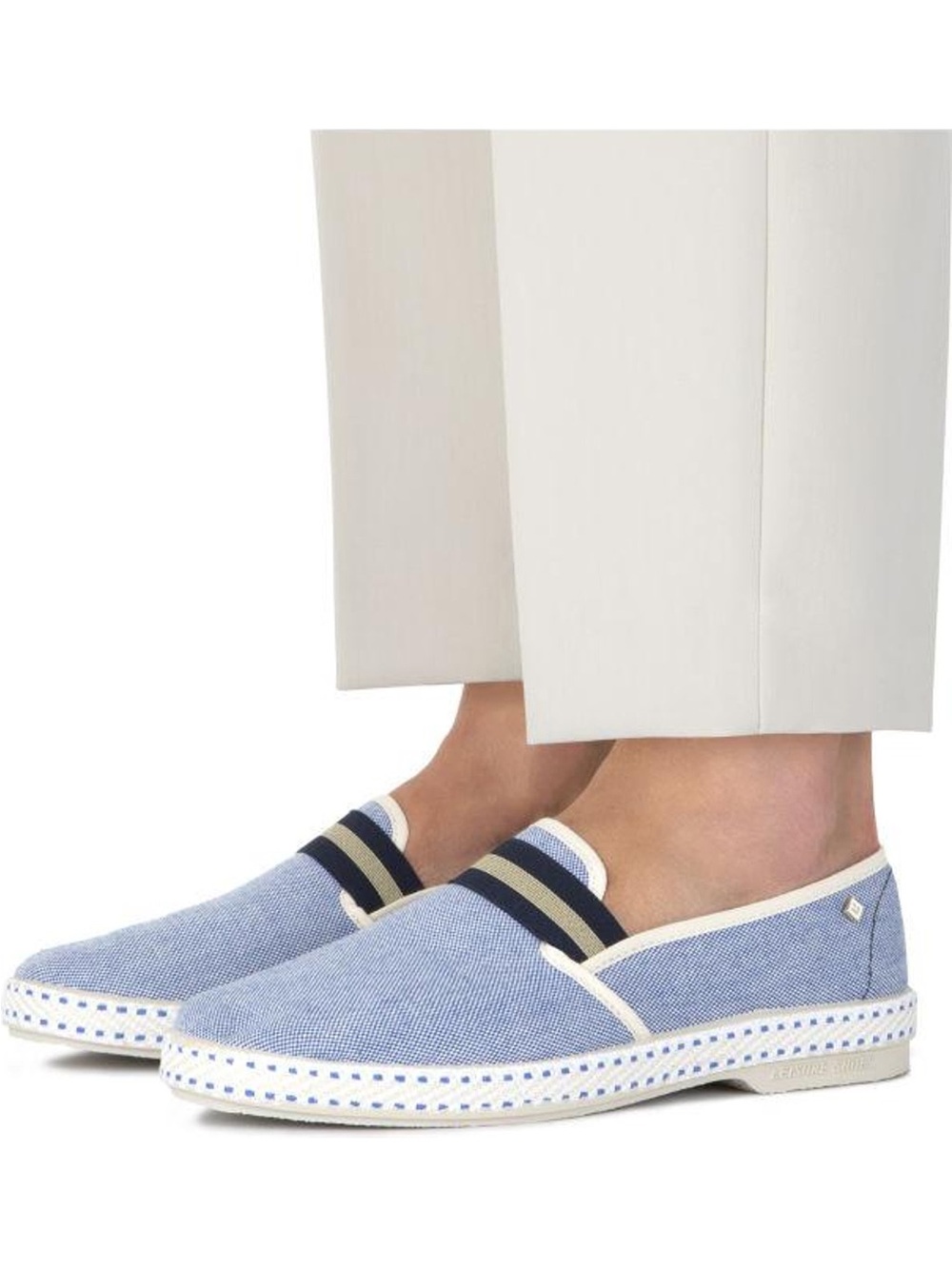 Rivieras Canvas Oxford Loafer with Striped Elastic Band White Blue 41 US 10-10.5